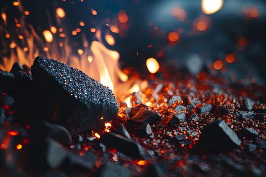 Closeup of a forge with embers and sparks.