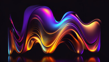 Iridescent waves create a visual symphony of color, their vibrant arcs seeming to pulse with life against the dark void