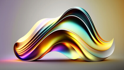 Metallic hues twist and fold in a sculptural form, creating an elegant and futuristic visual that is both sleek and captivating.