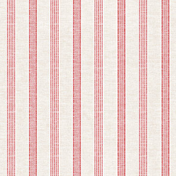 Seamless Striped Pattern With Grunge Red Stripe Texture On Beige Slub Textured Background, Used For Textile.