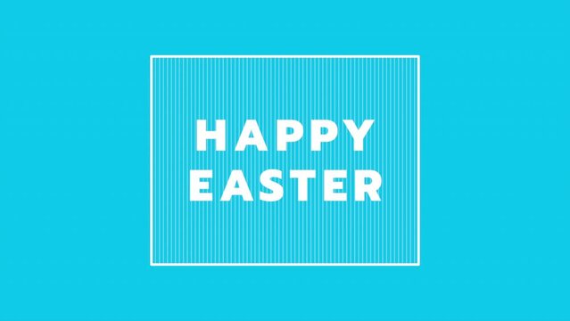Happy Easter in frame on fashion blue gradient, motion abstract holidays, spring and promo style background