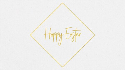 Happy Easter with gold lines on fashion white gradient, motion abstract holidays, spring and promo style background