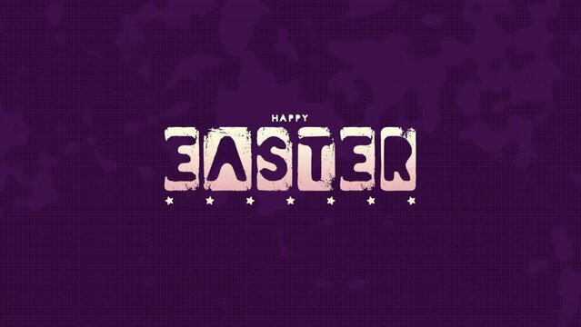 Happy Easter on purple grunge texture, motion holidays, hipster and spring day style background