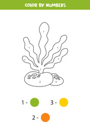 Color cute cartoon seaweed by numbers. Worksheet for kids.