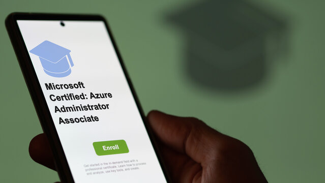 Microsoft Certified: Azure Administrator Associate program. A student enrolls in courses to study, to learn a new skill and pass certification. Text in French