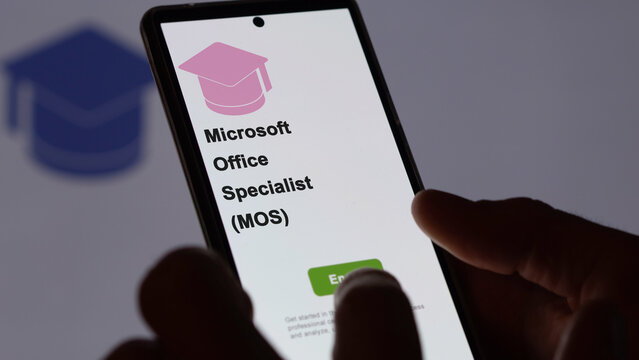 Microsoft Office specialist program. A student enrolls in courses to study, to learn a new skill and pass certification. Text in English
