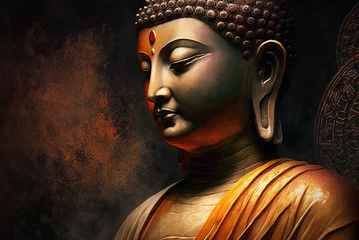 Poster The way of Buddha. Photo-realistic illustration of a buddha sculpture, wallpaper, generative AI © BKKIllustrator