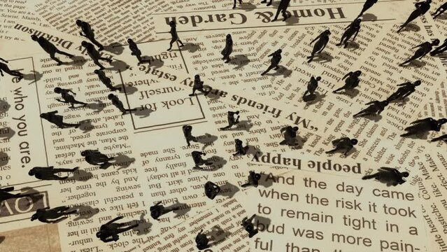 Newspaper And Human Silhouettes 3D Video Animation