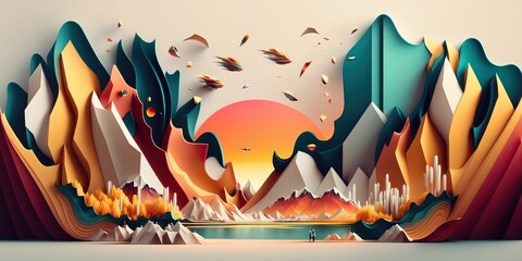 Abstract Mountain Skyline Wallpaper, Generative AI