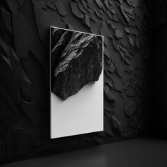Abstract modern background, jagged, black stone embedded in the side of a mountain AI generation.