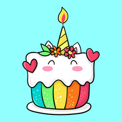 Illustration of a unicorn cake ready for a birthday party  a Vector illustration
