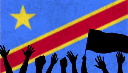 Naklejka premium Winning or championship of Congo Democratic Republic country, celebrating concept, fans silhouette with flag