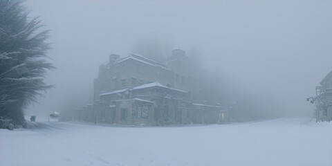 A land covered with snow by a blizzard. 