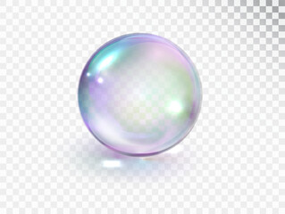 Rainbow transparent soap bubble Isolated. Vector realistic shine sphere. 3D illustration