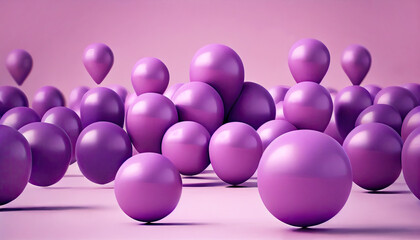 Abstract background with dynamic violet 3d spheres on floor. Glossy balls.