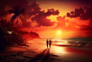 Fototapeta premium Romantic couple on a beach sunset