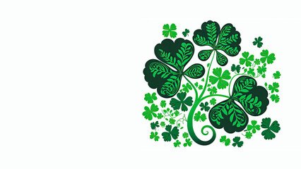 Green Clover Leaves Decorated On White Background And Copy Space. St. Patrick's Day Concept.