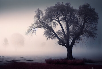 Fototapeta na wymiar Tree on a foggy day