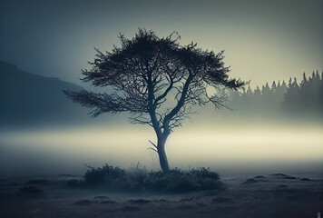 Fototapeta na wymiar Tree on a foggy day