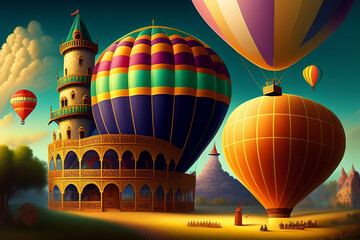 Beautiful palace with air balloon with Generative AI  