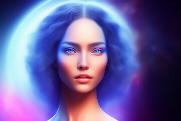 Beautiful women with Blue Hair and aurora with Generative AI  