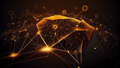 Digital technology network background. Light gold background. Generative AI, Generative, AI