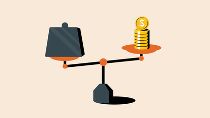 Dept and income, dept equity balance flat illustration, economic balance.