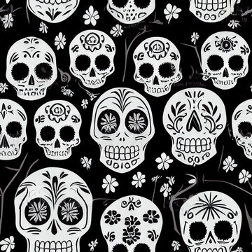 Art skull pattern day of the dead, skulls pattern, background. Generative AI