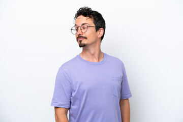 Fototapeta premium Young man with moustache isolated on white background . Portrait