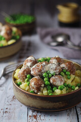 Swedish meatballs with mashed potato side dish - typical dish of Swedish cuisine	