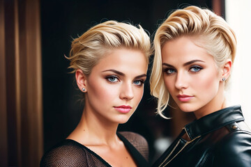 Beautiful brunette woman in fetish leather latex lingerie in bdsm style in an old room. Generative AI