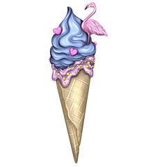 Beautiful flamingo ice cream. Summer in the hand.