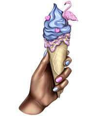 Obraz na płótnie Canvas Beautiful flamingo ice cream. Summer in the hand.