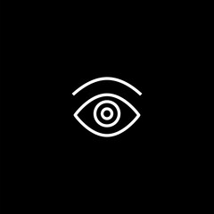 Eye looking icon line isolated on black background. 