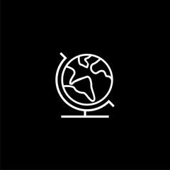 Earth globe line icon isolated on black background. 