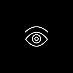 Eye looking icon line isolated on black background. 