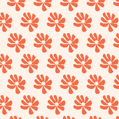 Groovy abstract flower pattern. Organic doodle shapes in trendy naive retro hippie 60s 70s style. Contemporary poster and background. Floral botanic vector illustration in red, , orange colors.