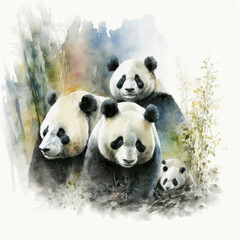 Obraz premium Generative AI illustration of watercolour painting image of endangered Giant Panda