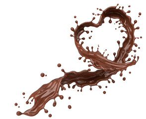 Chocolate splash in the shape of a heart 3d rendering.