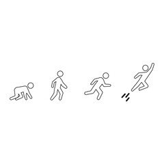 Crawl Walk Run Fly pictogram icon set. Clipart image isolated on white background