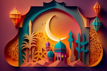 Ramadan Kareem Muslim Holy Month Arabic Lantern Islamic Holiday Design Concept.