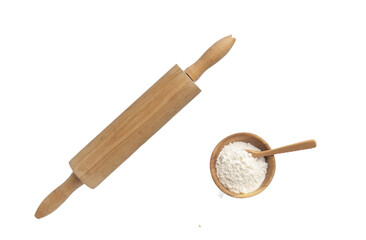 Flour and flour rolling pin isolated on transparent background