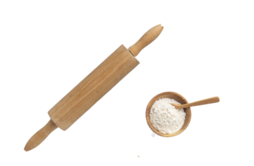 Flour and flour rolling pin isolated on transparent background