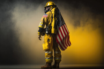 Firefighter Man in America Photography Made with Generative Ai