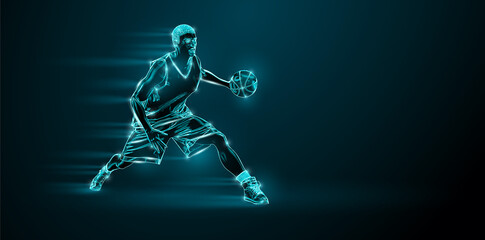 Obraz premium Abstract silhouette of a NBA basketball player man in action isolated black background.