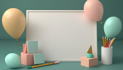 a festive and colorful image of birthday decorations, with an open space for adding personalized text or overlay