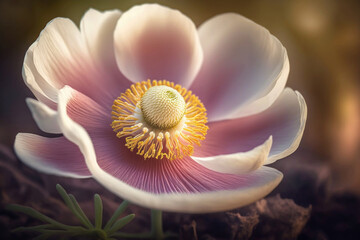 Pink and white anemone flower. Illustration AI Generative
