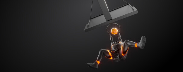 Abstract silhouette of a NBA basketball player man in action isolated black background. © Yevheniia