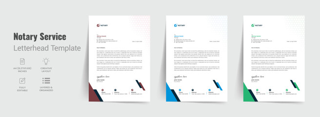 Notary service letterhead template with creative layout design. Notary public signing agent branding