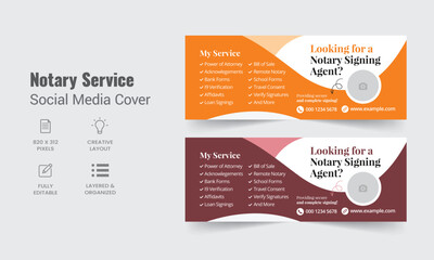 Notary public agent social media cover template, Notary service web banner design with timeline cover